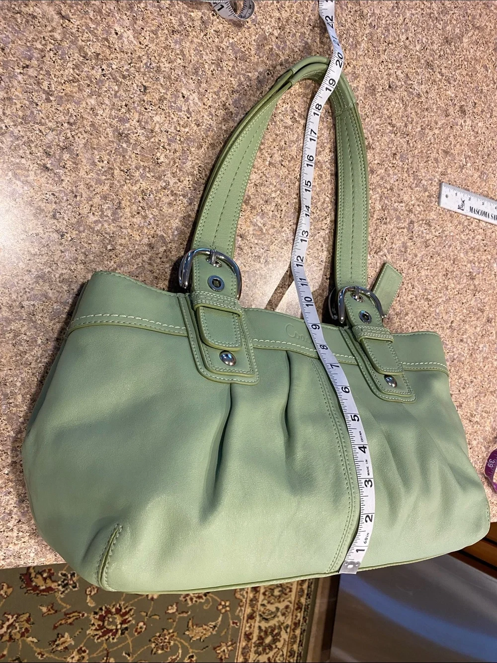 Coach Shoulder Leather Bag Purse Green F13732 Silver Colored Hardware - Picture 8 of 17